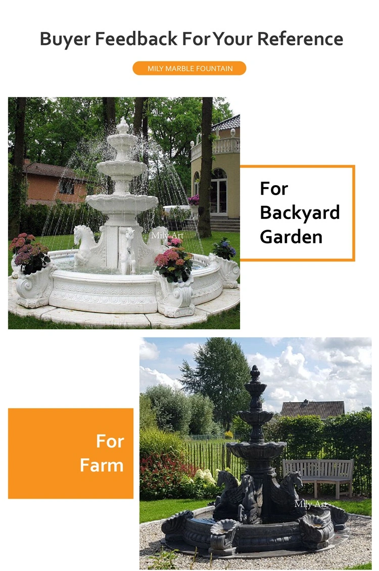 Custom Size Outdoor Garden Handmade Carved White Stone Marble 3 Tier Water Fountain for Sale